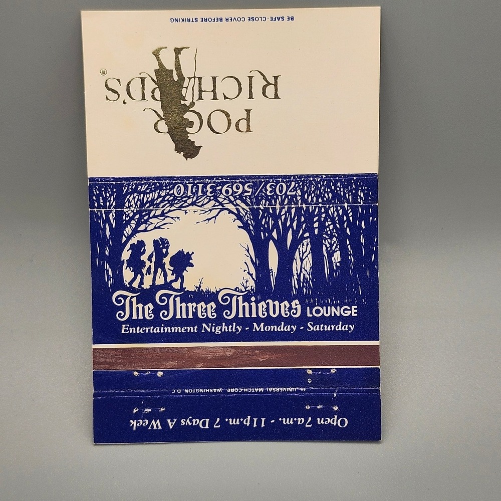 Vintage Poor Richard's Three Thieves Lounge Matchbook Springfield VA Holiday Inn